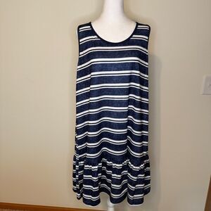 Luukse Ruffle Hem Tank Dress Size 2X Navy Blue White Striped Sleeveless NWT